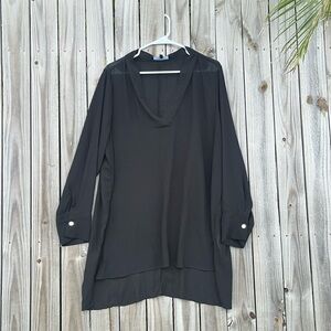 Imperfect Eloquii blouse sheer black v neck high low blouse plus size 22 top